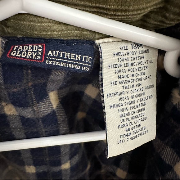 Green Corduroy Plaid Flannel lined Jean Jacket Style sz 18 months - Picture 4 of 4